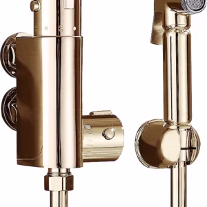 All-In-One Black Brushed Gold Brass Thermostatic Douche Set