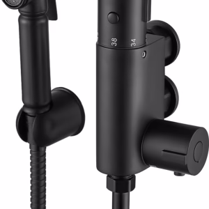 All-In-One Black Brass Thermostatic Douche Set