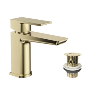 Square Mono Basin Mixer Tap Brushed Brass -BBR04- Incl. Waste