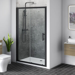 Black Single Sliding Shower Door 1100mm x 1900mm High 6mm Glass
