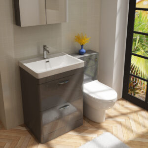 600mm Floor Standing Unit and Polymarble Basin Anthracite Grey Gloss- (Apollo)