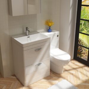 600mm Floor Standing Unit and Polymarble Basin- Gloss White- (Apollo)