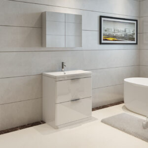 750mm Waterproof Vanity With Ceramic Basin- White Gloss (Comet)