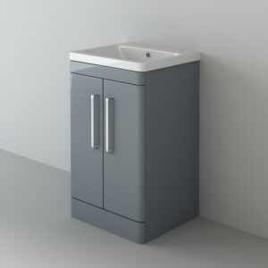 500mm Floor Standing 2 Door Unit and Polymarble Basin-Anthracite Grey Gloss-(Orion)