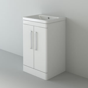 500mm White Floor Standing 2 Door Unit and Polymarble Basin- Gloss White- (Orion)