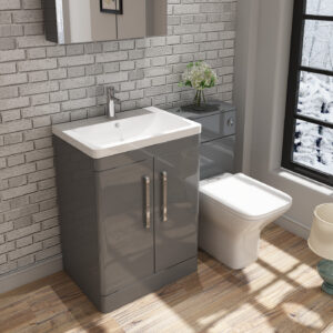 600mm Floor Standing 2 Door Unit and Polymarble Basin-Light Grey-(Orion)