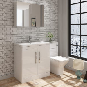 800mm White Floor Standing 2 Door Unit and Polymarble Basin- Gloss White- (Orion)