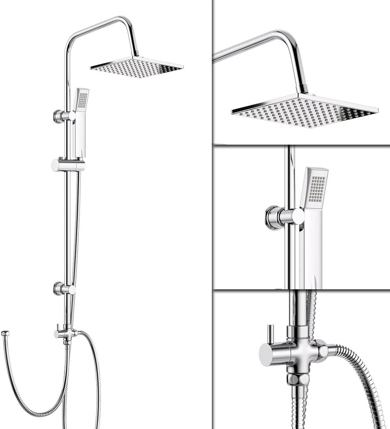 Shower Mixer Riser Thermostatic Mixer Shower Riser Rail Square Chrome Exposed Valve Twin ...