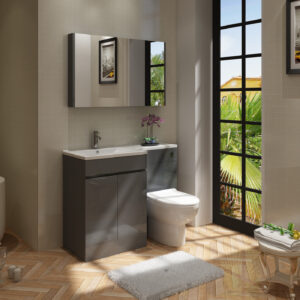 1100 Anthracite Grey L Shape Vanity Set (600 Unit, 500 WC, Basin Left Hand)