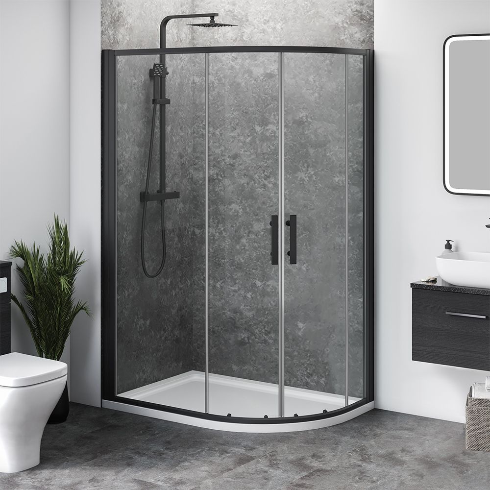 1200mm x 800mm x 1850mm High Black Offset Quadrant Shower Enclosure